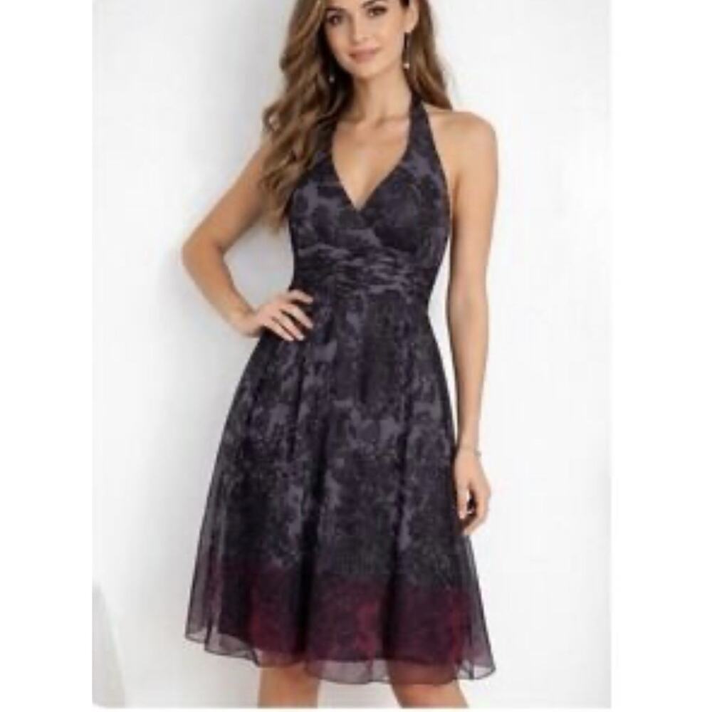 Anne Klein Silk Midi‎ Dress Halter Neck Size 8 Floral Print